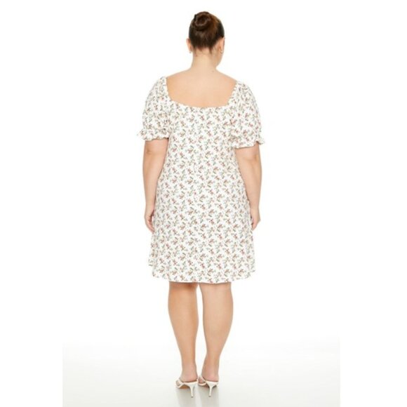 Ditsy Floral Square Neck Puff Sleeves Mini Dress 1X - NEW - Picture 2 of 5